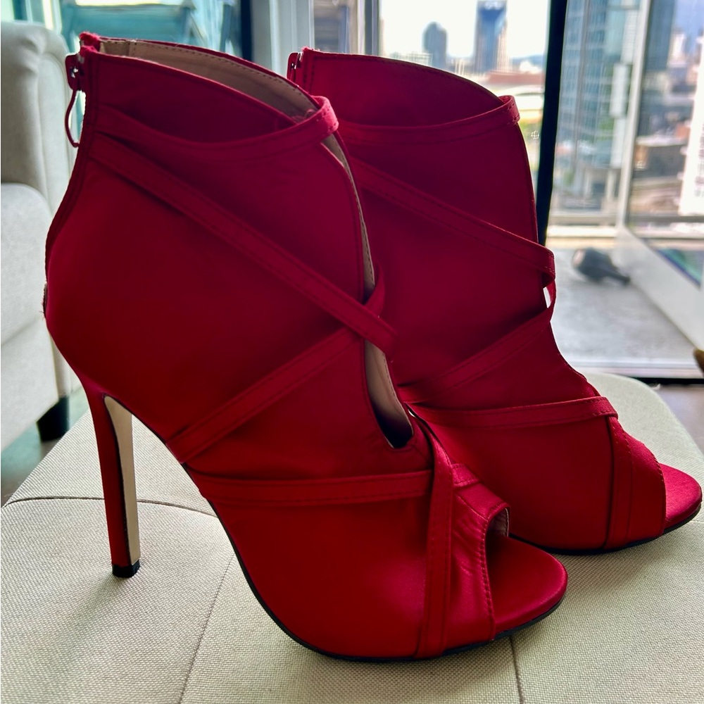 Red Satin Bootie Size 37